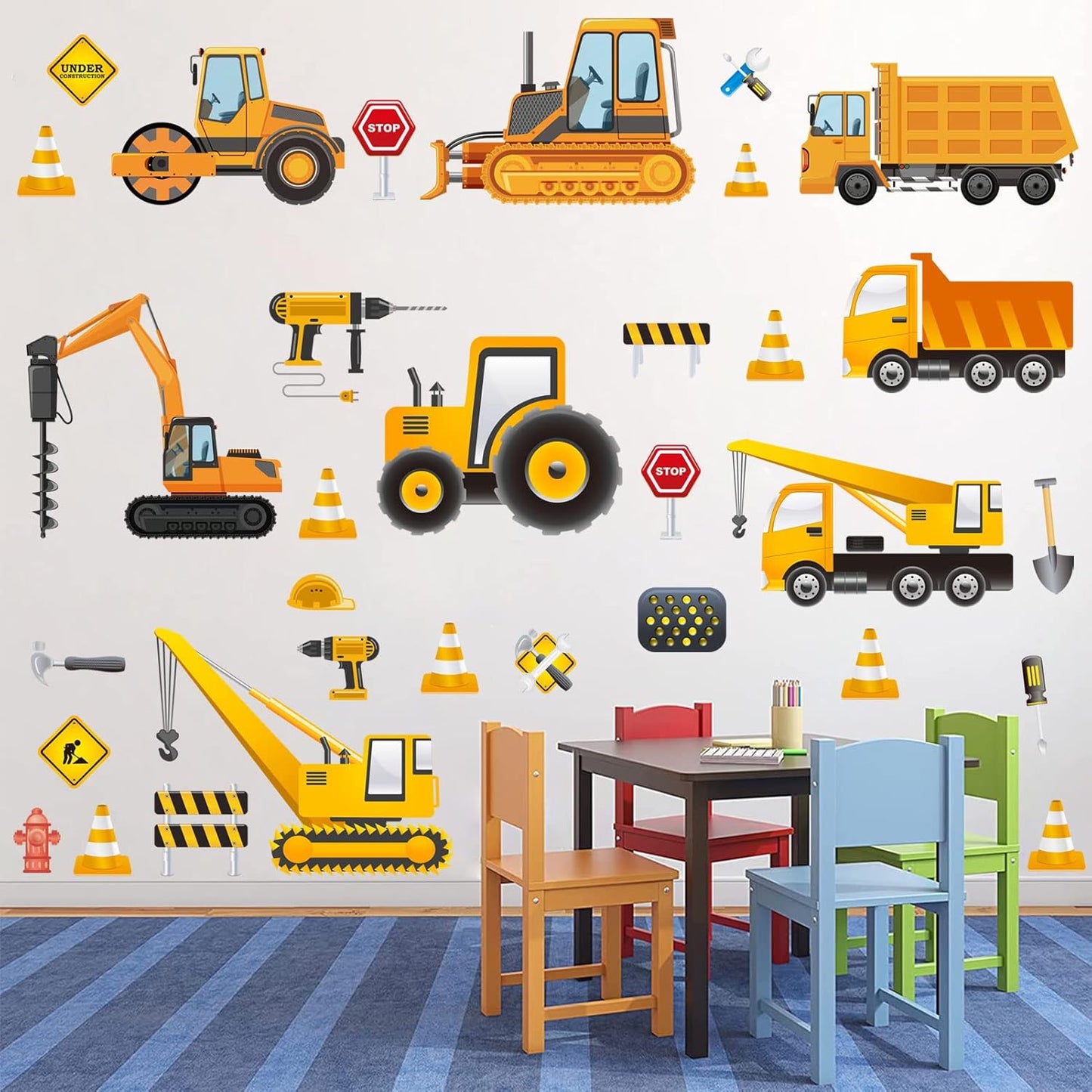 Glow in The Dark Construction Wall Decals,Luminous Construction Wall Stickers Decals Glowing Self-Adhesive Truck Car Excavator Stickers for Ceiling Decor Kids Baby Room Wall Stickers Decor Boys Gifts