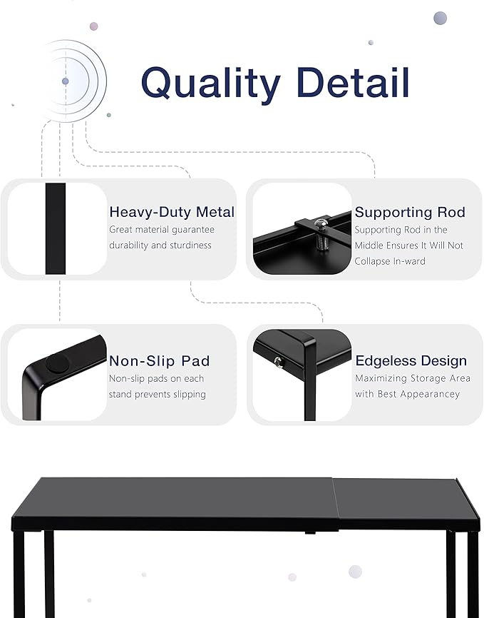 Nxconsu Cabinet Shelf Expandable Organizer Riser Rack for Kitchen Pantry Cupboard Under Sink Countertop Home Organization Extra Storage Space Saver Heavy Duty Metal Edgeless Design Black Large