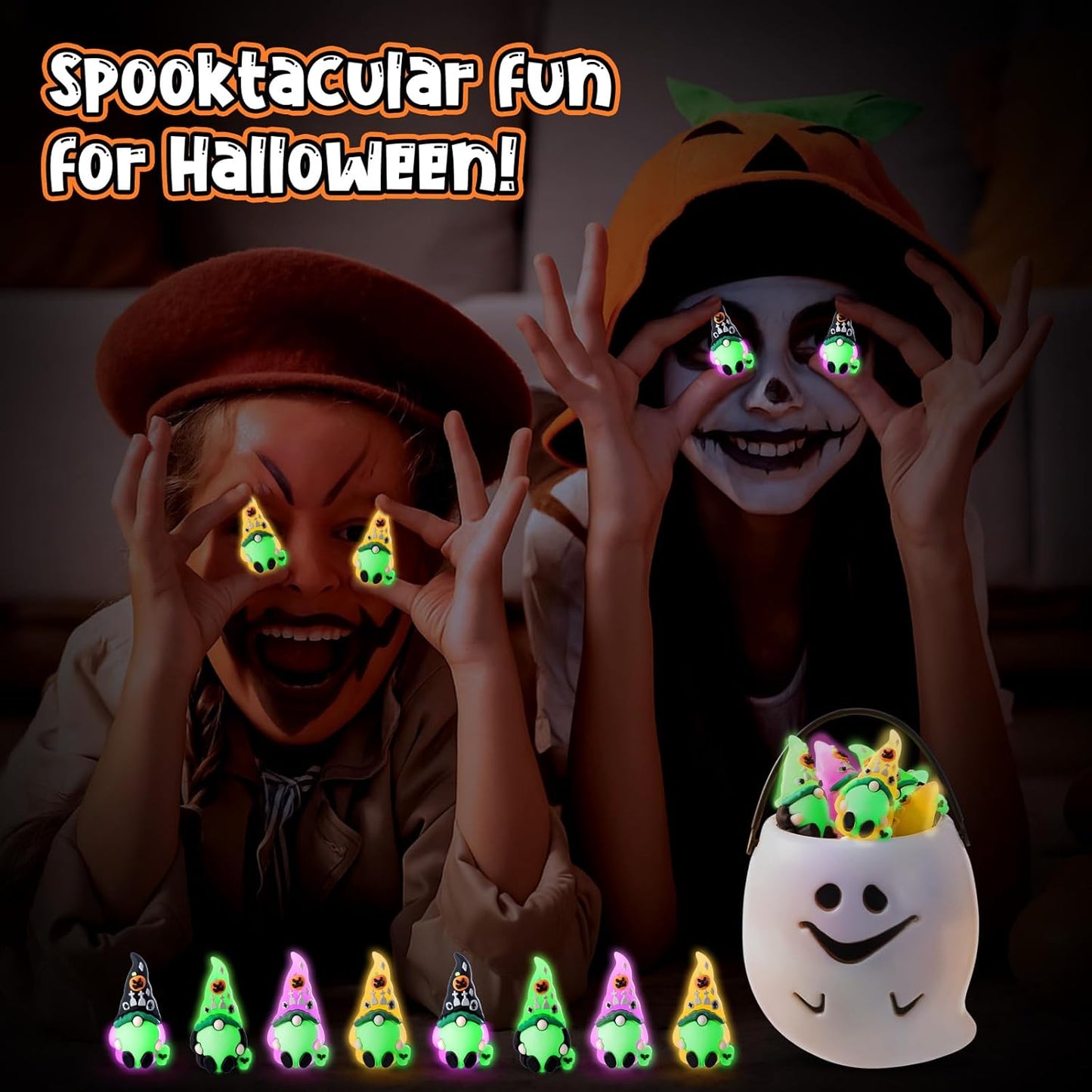 Wesiti 25 Pcs Luminous Halloween Mini Gnomes Figurines Bulk Glow in Dark Miniature Ornaments Hide and Seek Tiny Gnomes Figures Statue Halloween Party Favor Bag Fillers Garden Dollhouse Decor Gifts