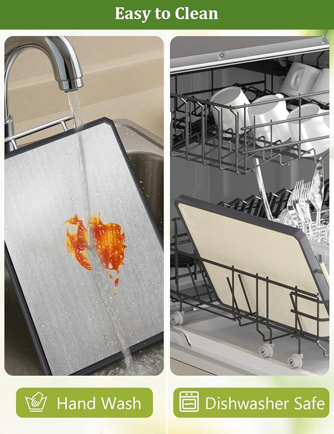 Titanium Cutting Boards for Kitchen, 2 in 1 Metal Cutting Board for Chopping Meat/Vegetables, Double Sided Pure Titanium&Wheat Straw PP Chopping Board, Food-Grade, Dishwasher Safe Large 16.3”×11-1 PC