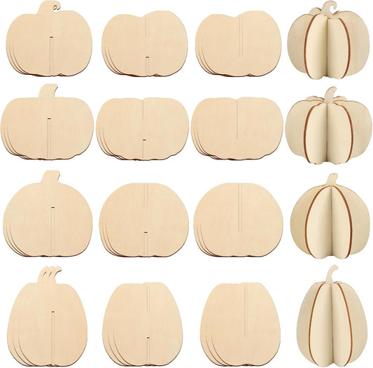 COCHIE DIY Fall 3D Pumpkins Wood Crafts to Paint for Kids Adults, Paintable Unfinished Wooden Slices for Craft, Pumpkin Cutouts Ornaments for Painting Decorations (24 PCS)