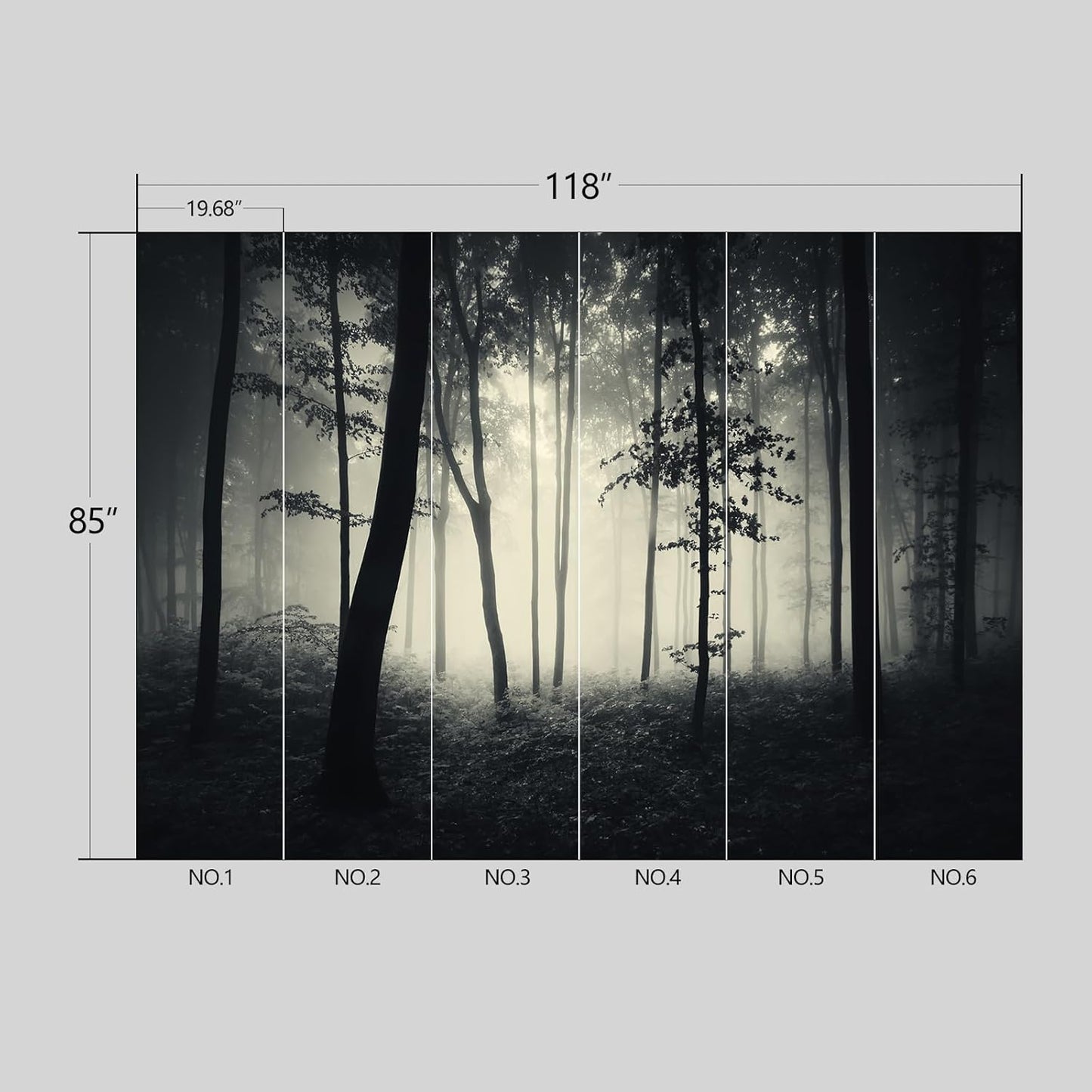 Dark Enchanted Misty Forest Wallpaper Peel and Stick Wall Mural for Bedroom Living Room - 85"x118"