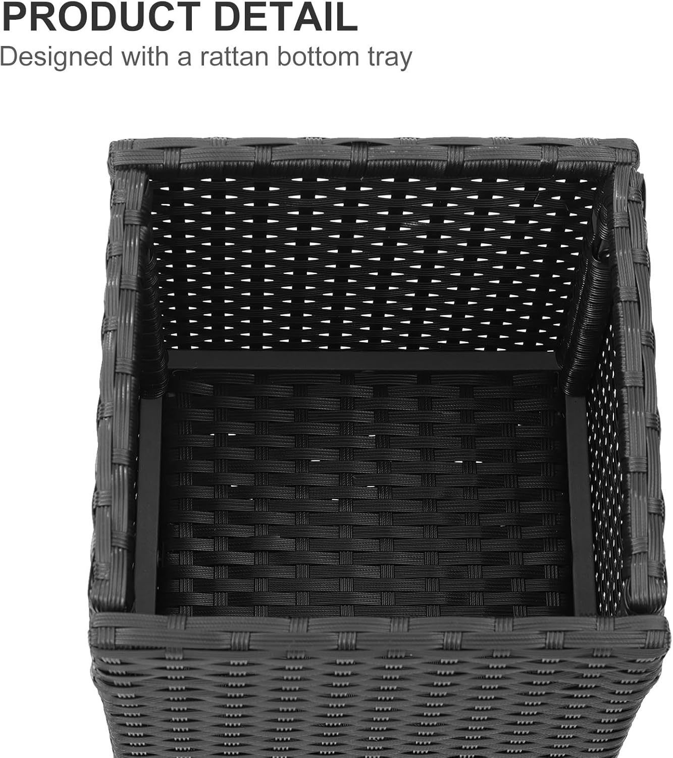 SUNNYPARK 2 Pack Tall Planters for Outdoor Plants Rattan Modern Tall Square Planter Box with Removable Liners Indoor Outdoor Porch Patio Flower Pot (12’’ x 12’’ x 24’’)
