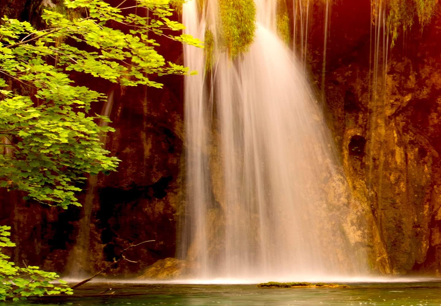 artgeist Wall Mural Waterfall 216x98 in - XXL Non-Woven Corner Wallpaper Fleece Angle Wall Decor Photo Print Picture Image Design Modern Nature Lake Sun Forest Landscape c-B-0475-a-a