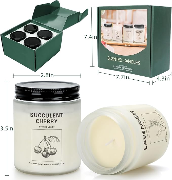 Natural Soy Wax Aromatherapy Candles - 4 Pack 7.1oz, Over 240 Hours Burn Time, Scented Candles Gifts for Women - Lavender