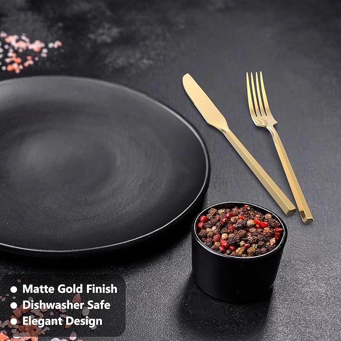 Gold 20 Piece Stainless Steel Silverware Set, Handle Flatware, Modern Mirror Finish Cutlery Set, Service for 4, Dishwasher Safe