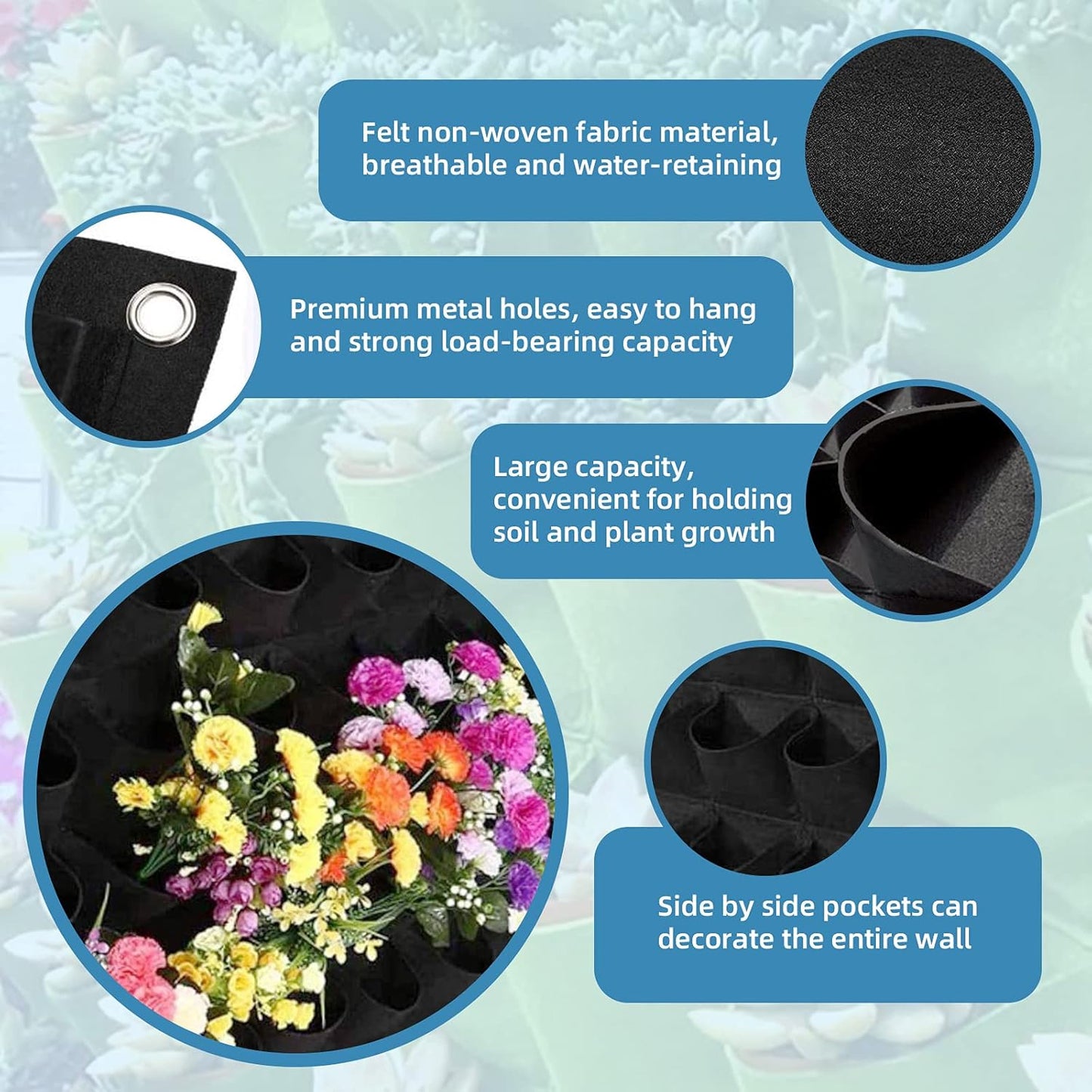 49 Pockets Hanging Planter Bags, Hanging Vertical Wall Mounted Plant Planting Grow Bags, Herb Garden Planter Outdoor Indoor Growing Bag, Gardening Vertical Greening Flower Container(1m×1m, Black)