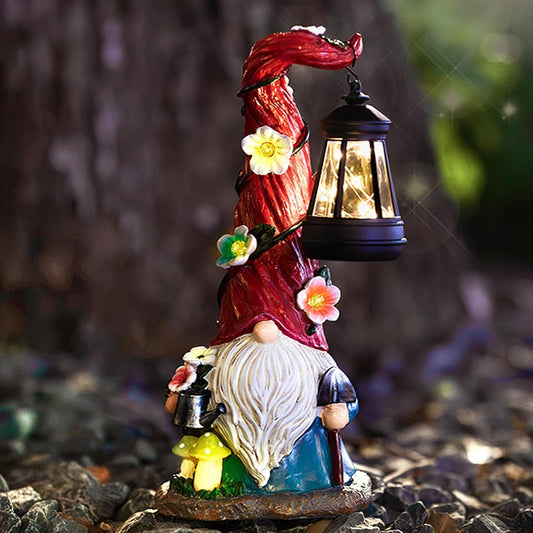 TIJNN Solar Garden Gnome Statue with Lantern, Dwarf Gardener Outdoor Decor for Patio, Yard, Porch Garden Gifts