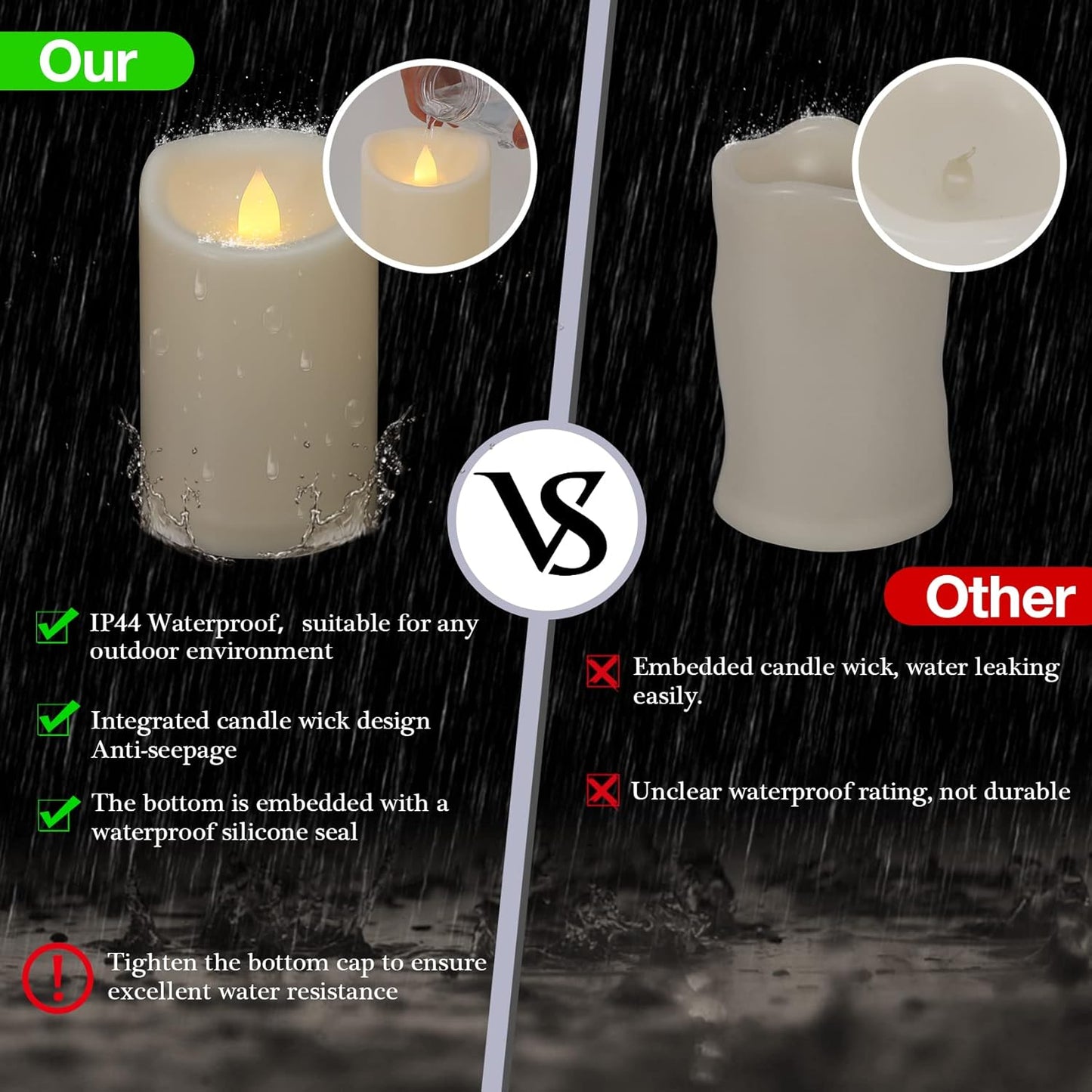 Outdoor Waterproof Flameless Candles with Remote and Timers, 1000 Hours Long Battery Operated LED Pillar Candles, Electric Fake Candles, Ivory Plastic, D3 X H7, 1 Pack