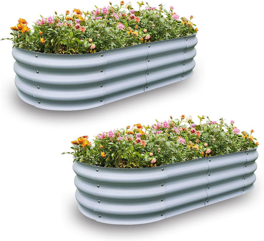 Gardmax 2 Pack Galvanized Raised Garden Bed, Lightweight Planter Boxes Outdoor with Easy Assembly, Large Garden Bed for Vegetables, Fruits, Flower Silver