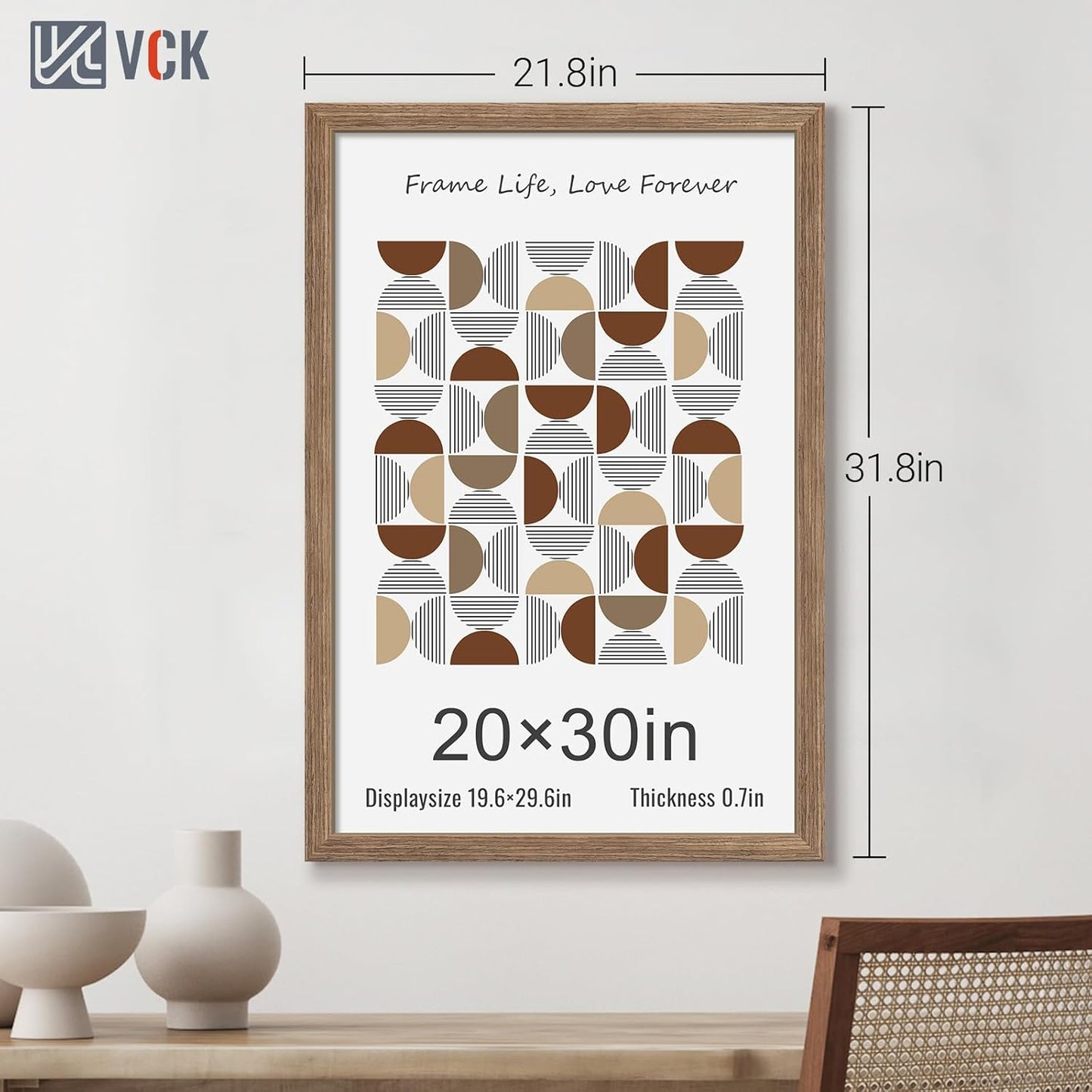 VCK 20x30 Frame 3 Pack - Brown Walnut, Natural Textured Solid Wood Poster Picture Frame, Wall Mounting Hanging