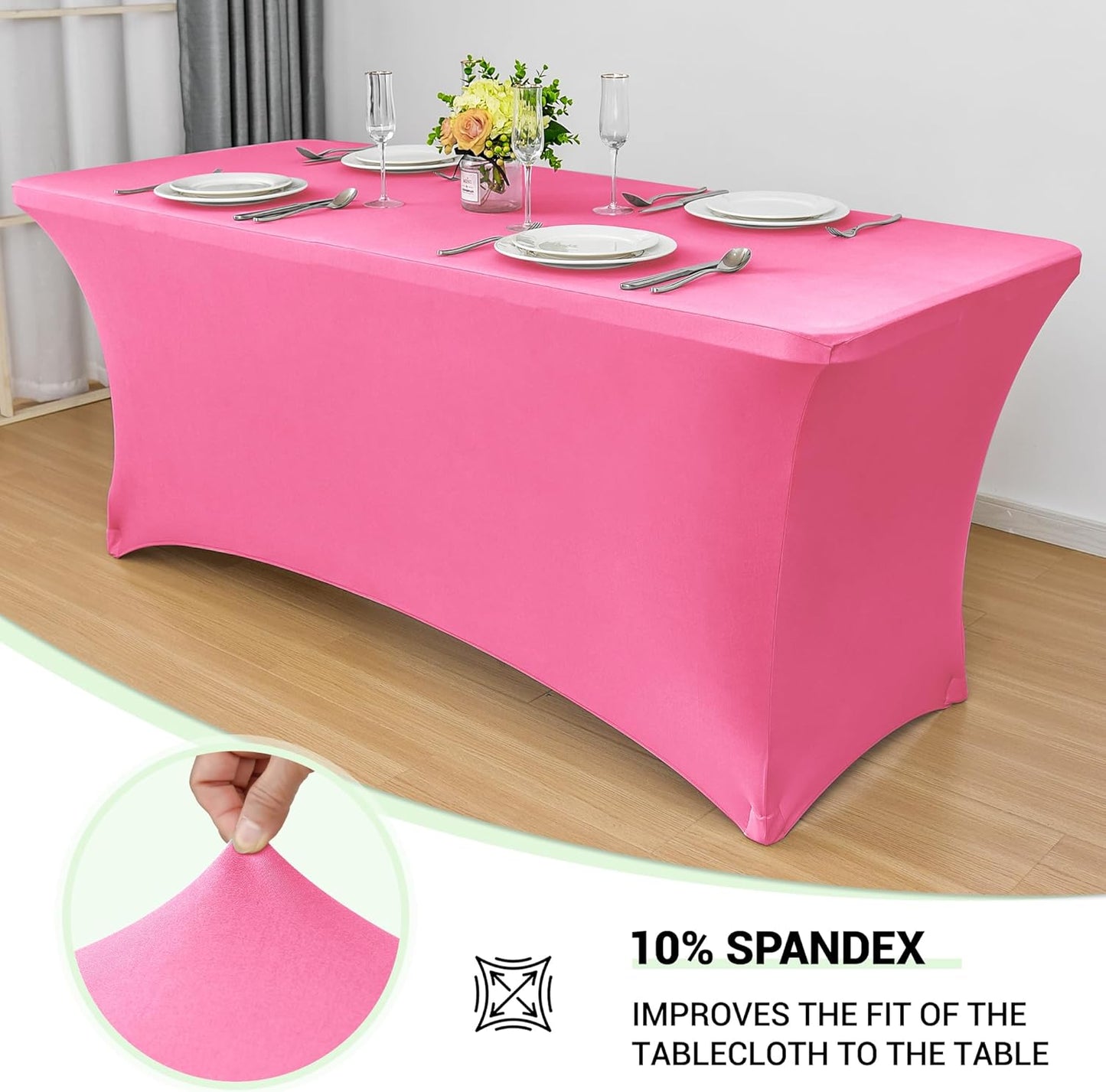 Obstal Spandex Table Cover 8ft Fitted Tablecloth Rectangular - Stretch Rectangle Folding Table Cloth for Birthday Party Wedding Banquet, Dark Pink, 96L x 30W Inch