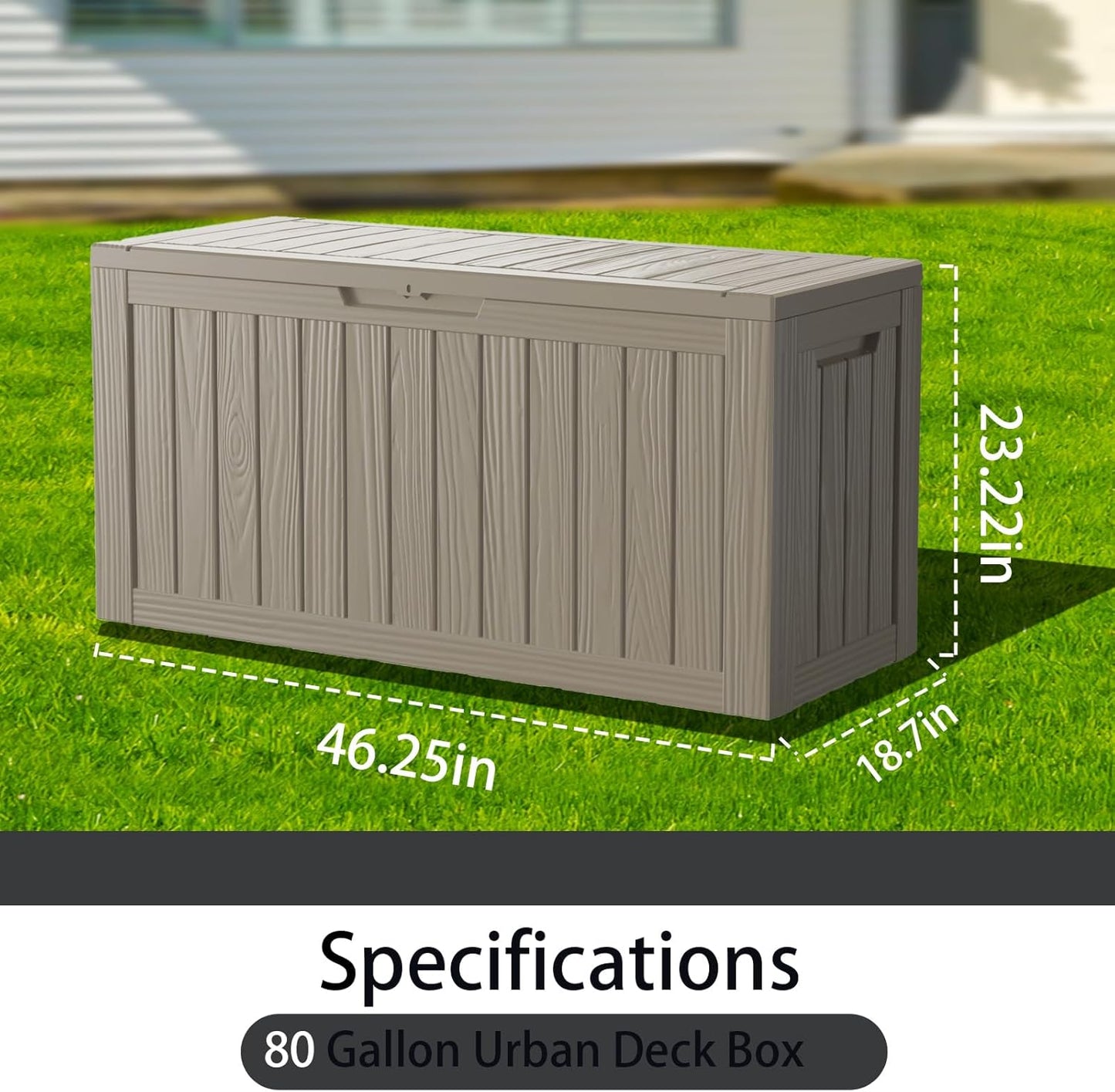 80 Gallon Outdoor Storage Box Waterproof Lockable Resin Deck Box Large, Patio Storage Bin for Pool Accessories Cushion Furniture, Garden Tools, UV-Resistant Outside Delivery Grey