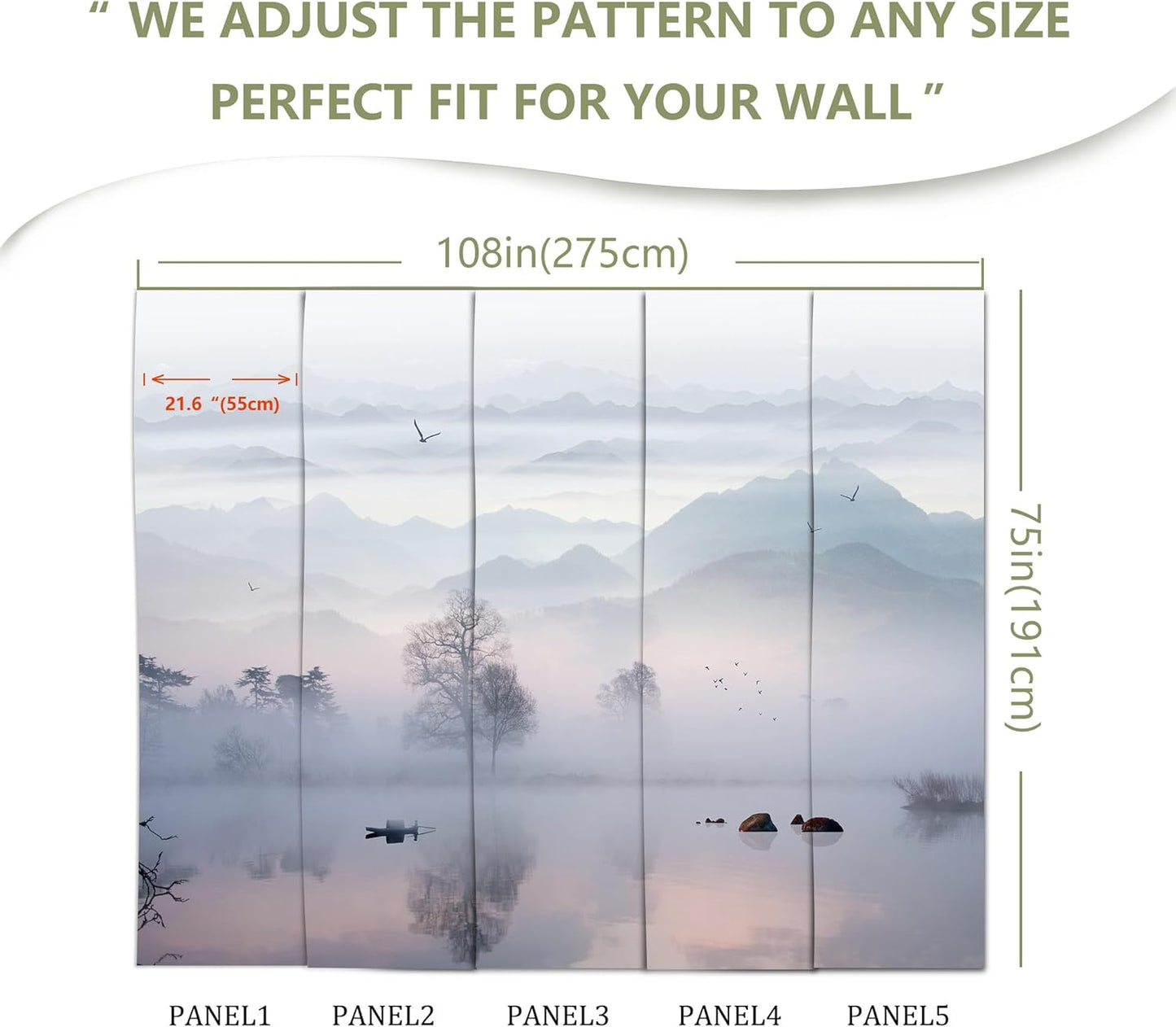 Mountain Lake Landscape Wall Mural for Bedroom Living Room Office Restaurant(Not Peel and Stick)