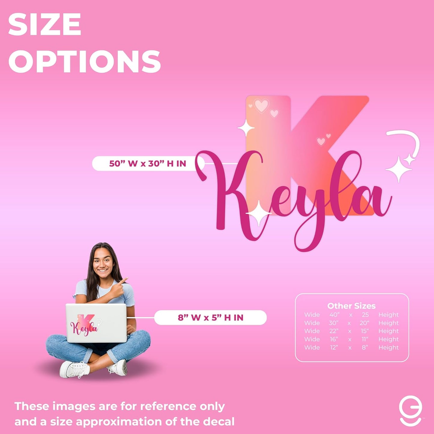 CRYPTONITE Custom Stickers Name & Initial for Pink Room Decor I Heart Wall Decal for Girl Bedroom Decor I Personalized Wall Decal for Little Girl Room Decor I Multiple Size Options (F. Hearts)