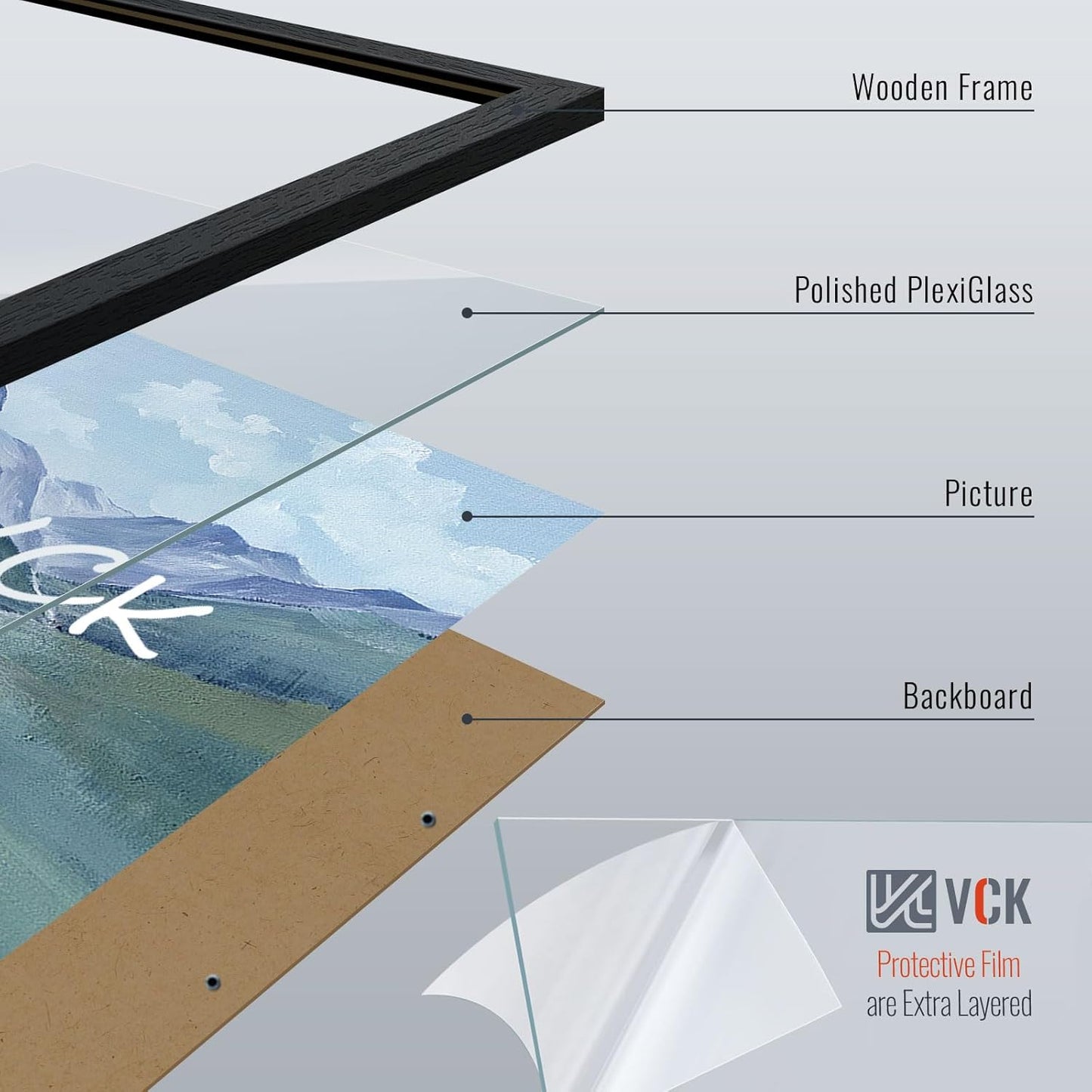 VCK 14x24 Picture Frame Set of 3, Black Solid Wood Poster Frames, Textured Exclusive Wall Gallery Frame