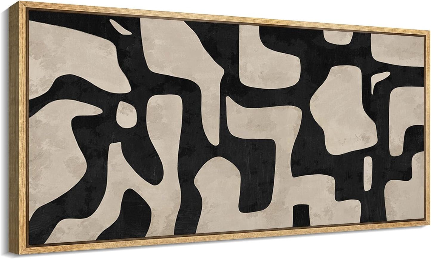 MUDECOR Extra Large Framed Canvas Print Wall Art Abstract Contours Black and White Illustrations Antique Retro Fine Art Illustrations Decorative Colorful for Bedroom - 60"x30"