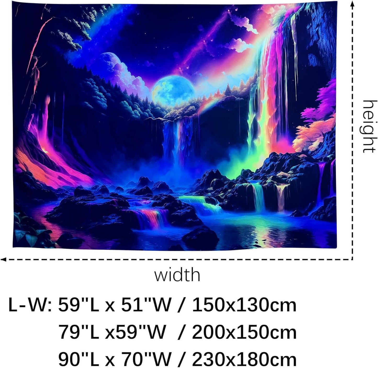 OSVINO Blacklight Rainbow Waterfall Tapestry 79"x59" UV Reactive Trippy Wall Hanging Rainbow Aesthetic Waterfall Wall Posters Bedroom Spiritual Room Decor