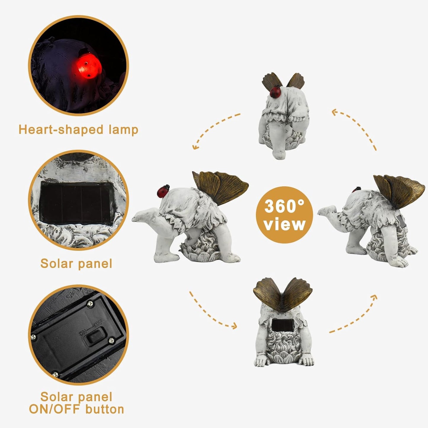 Garden Flower Fairy Outdoor Solar Decor, Resin Ornaments for Patio Lawn Yard Porch, Playful Garden Statue for Outside Angel Gifts, 8.98 Inches Tall