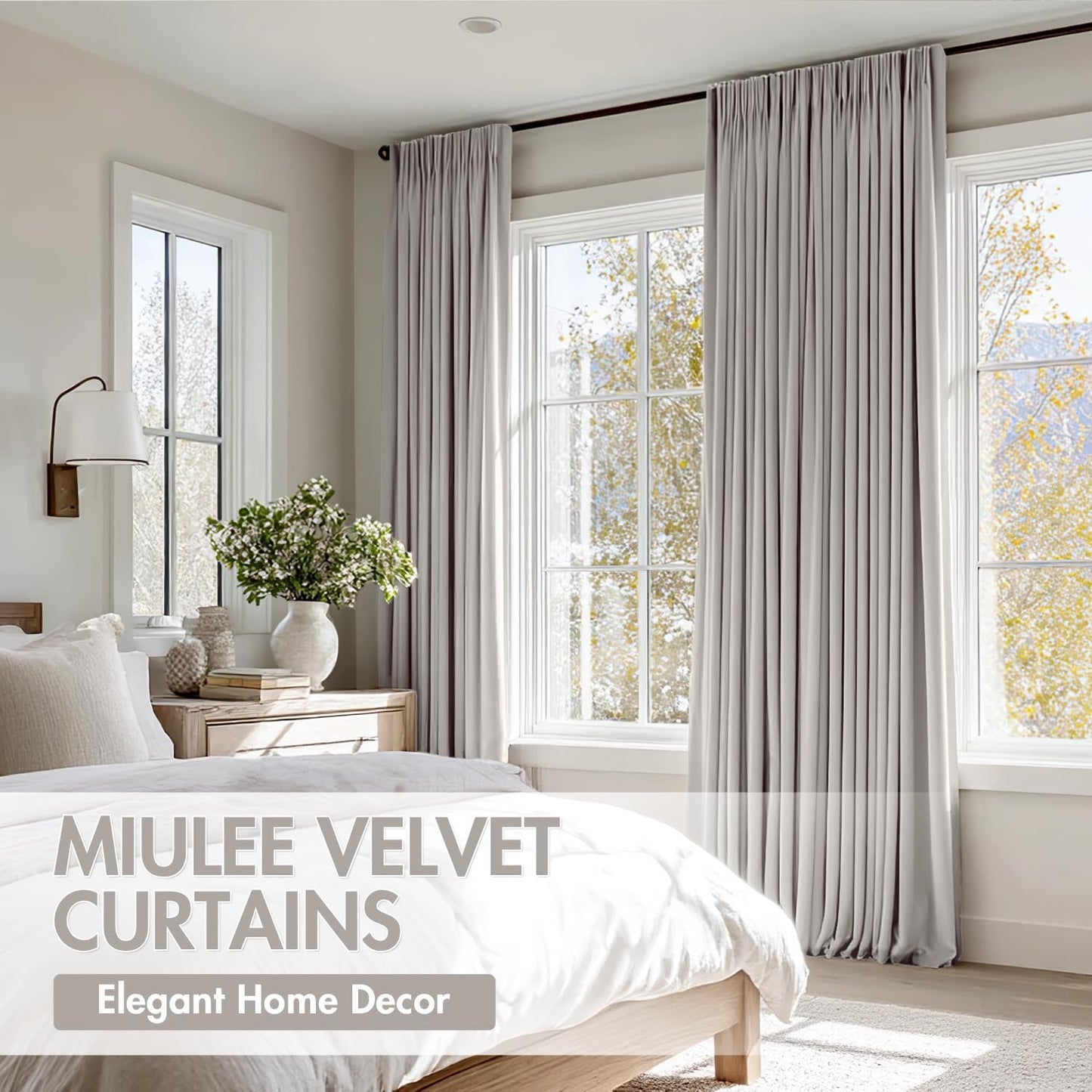 MIULEE Silver Velvet Curtains Thermal Insulated Blackout Curtain Drapes for Bedroom Living Room Darkening 84 Inches Long Curtains Panels Rod Pocket Set of 2