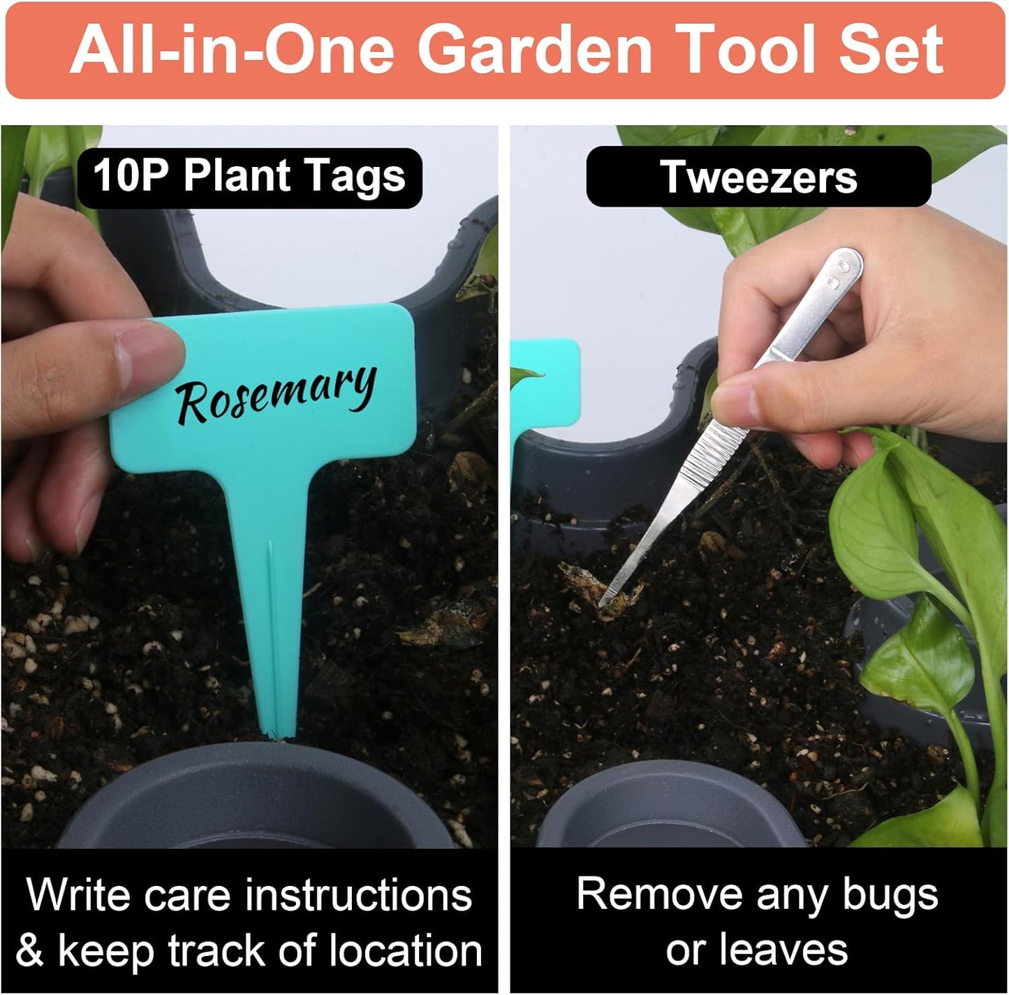 DUNCHATY Stackable Planter, Vertical Strawberry Planter with Garen Tool Set, Self Watering Garden Planter Indoor/Outdoor 5 Tier Herb Planter Pots for Growing Vegetables and Succulents, Dark Gray