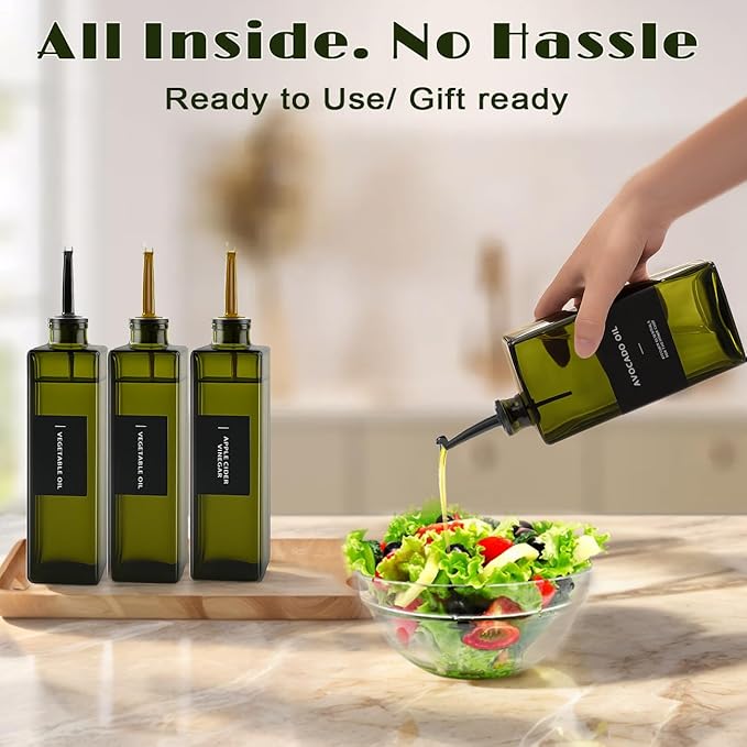 Olive Oil Dispenser Bottle for Kitchen - UV-Protected Oil Bottles 16.9oz, Oil and Vinegar Dispenser Set, Drip-Free Pourer, Elegant Kitchen Essential- 16.9oz, Set of 4