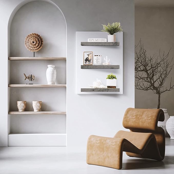 Sorbus Floating Shelves for Wall, Bathroom Shelves Wall Mounted for Kitchen, Bedroom, Bathroom Storage Over Toilet, Hanging Book Shelf for Wall Home Decor Living Room (Gray, 3 Pack)