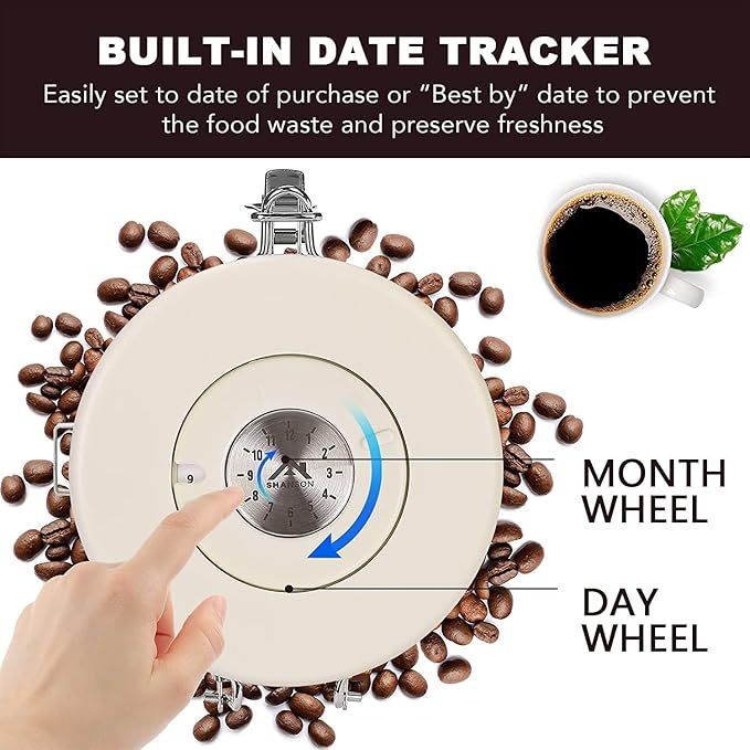 ShanSon Coffee Canister Airtight Coffee Container Stainless Steel Coffee Bean Storage Container with Scoop Coffee Canister for Beans Grounds Sugar Flour Tea Cereal,11OZ, Beige