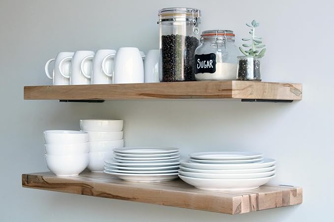 Urban Legacy Deep Floating Shelves | Wormy Maple with Furniture Grade Clear Coat | Low Profile Brackets | Set of 2 (48" x 11" x 2")