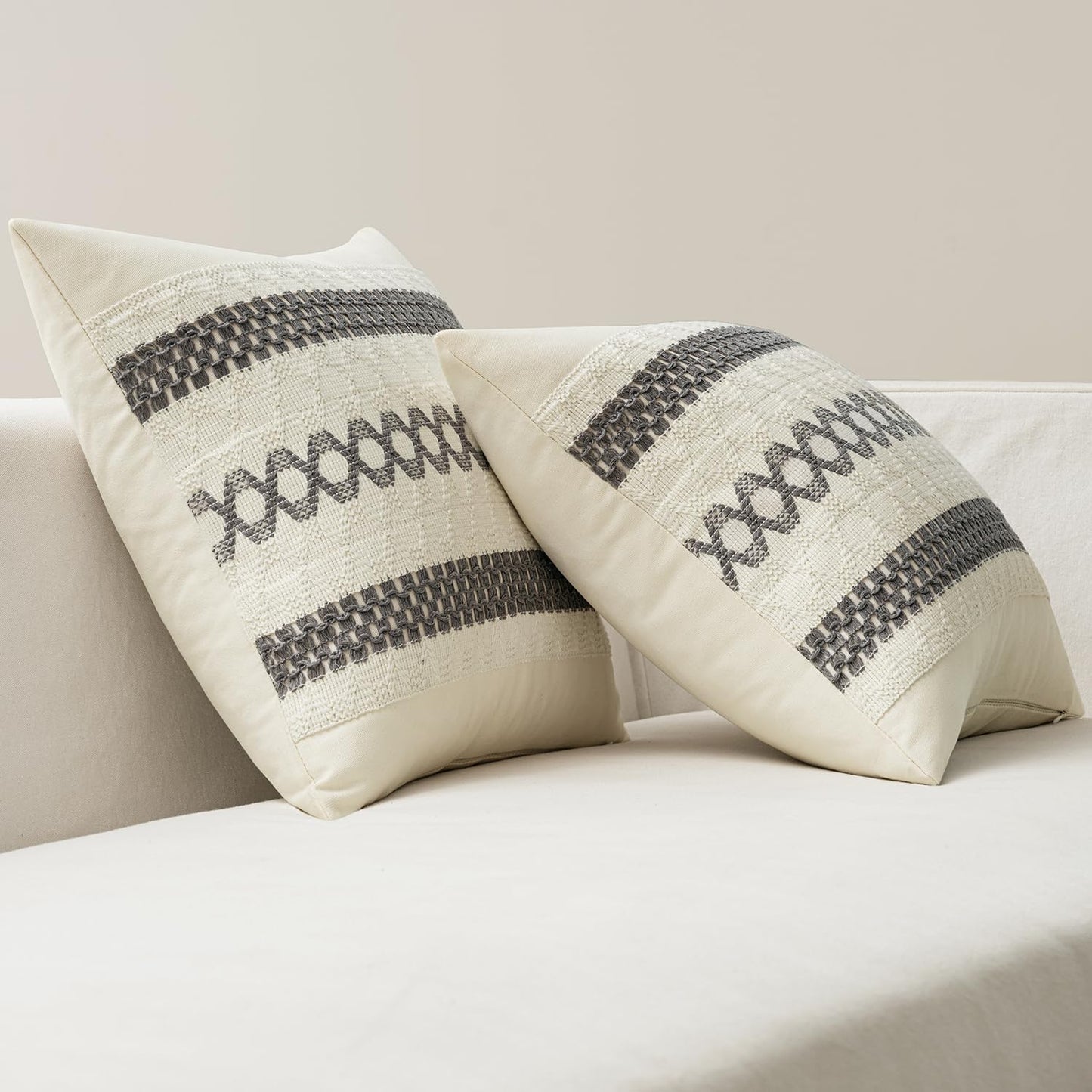 MIULEE Set of 2 Gray Boho Decorative Pillow Covers 20x20 Inch Farmhouse Rustic Couch Throw Pillows Modern Spring Cotton Cushion Covers Retro Cute Macrame Woven Home Decor for Bed Sofa Chair