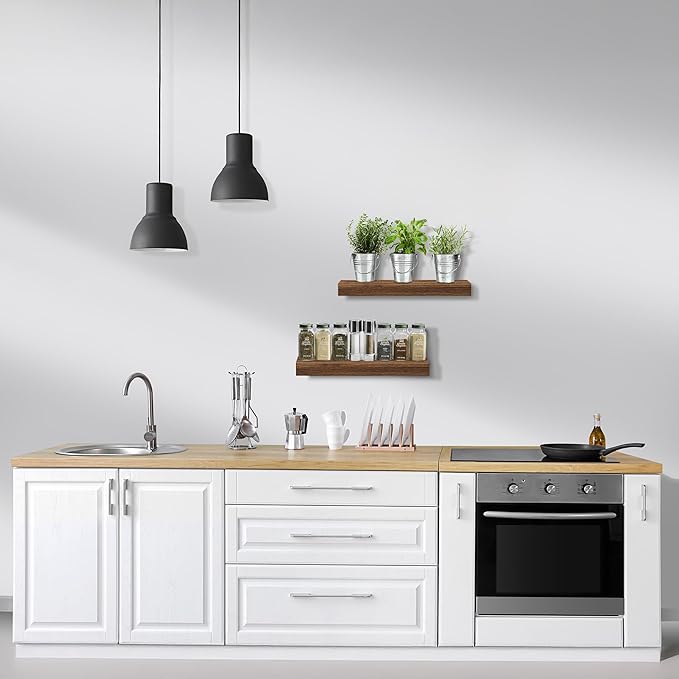 Sorbus Floating Shelves for Wall, Bathroom Shelves Wall Mounted for Kitchen, Bedroom, Bathroom Storage Over Toilet, Hanging Book Shelf for Home Decor Living Room (Walnut, 2 Pack)