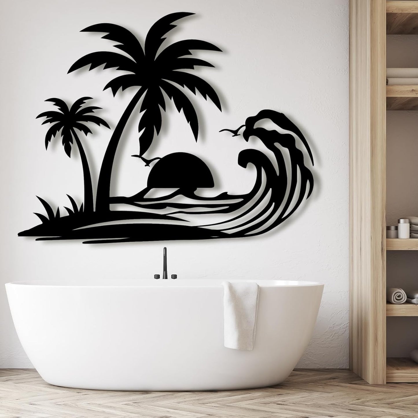 Palm Tree Metal Wall Decor,Palm Tree Metal Wall Art,Metal Palm Tree,Metal Palm Tree Wall Decor,Tropical Metal Wall Art,Beach Wall Decort,Metal Wall Decor (style 1,black,47 L" x 37 W" / 120 x 94 cm)