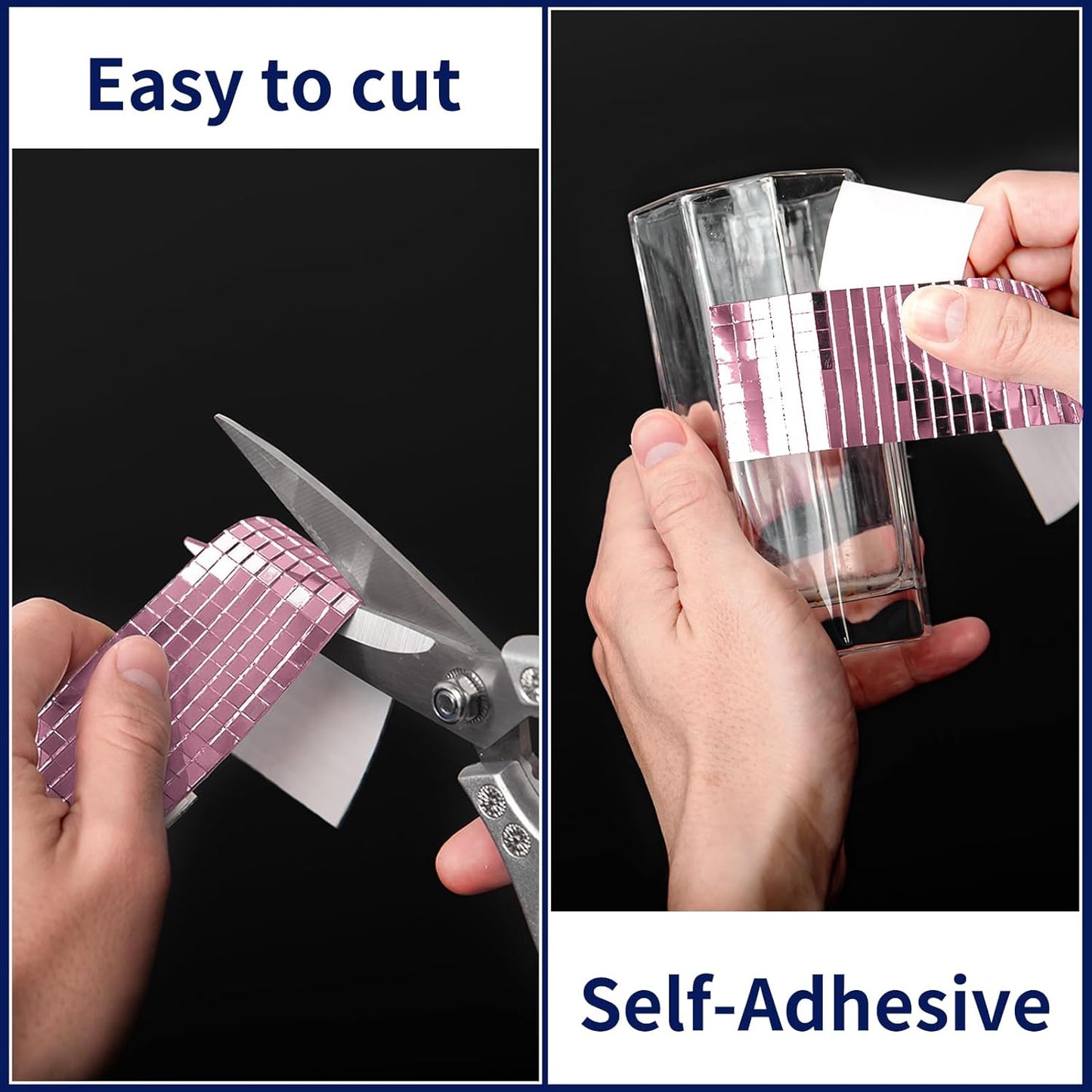 Art3dwallpanels 6 Pack Self Adhesive Glass Mirror Mosaic Disco Tiles Small Square Mirror Sticker for for DIY Disco Ball, Disco Cowboy Hat, Vase, Bottle, Interior Decoration, 2364 Pieces, Pink