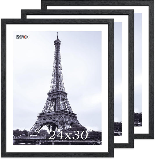 VCK 24x30 Poster Frames Set of 3, Black Solid Wood Picture Frame, Textured Exclusive Gallery Frame - Wall Hanging