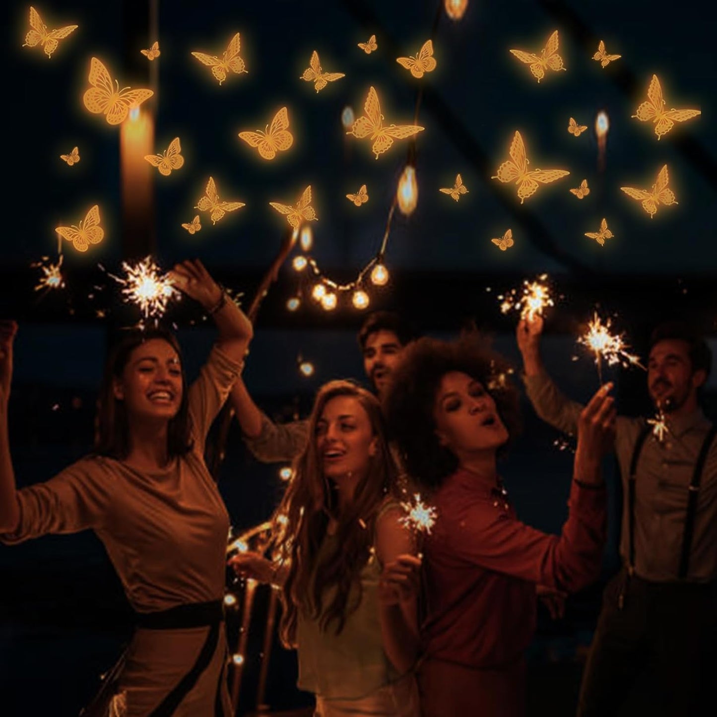 SAOROPEB Glow in The Dark 3D Butterfly 24 Pcs 3 Sizes, Luminous Butterfly Stickers for Ceiling or Wall, Glow in The Dark Party Supplies, Removable Luminous Stickers for Kids Babys Nursery (Orange)