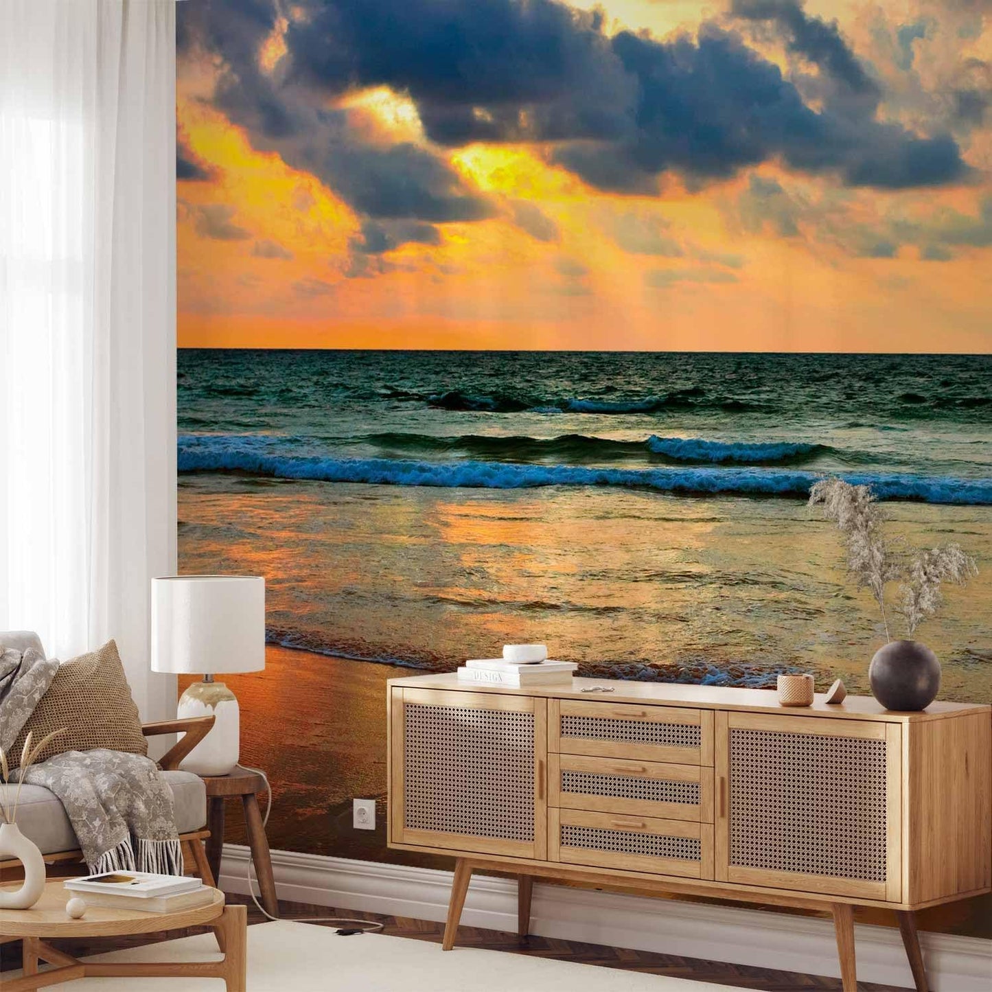 artgeist Premium Wall Mural Nature 216x98 in - Non-Woven Photo Wallpaper Art Print Fleece Wall Mural Decoration Water Waves Birds Sunset Landscape c-B-10179-a-a
