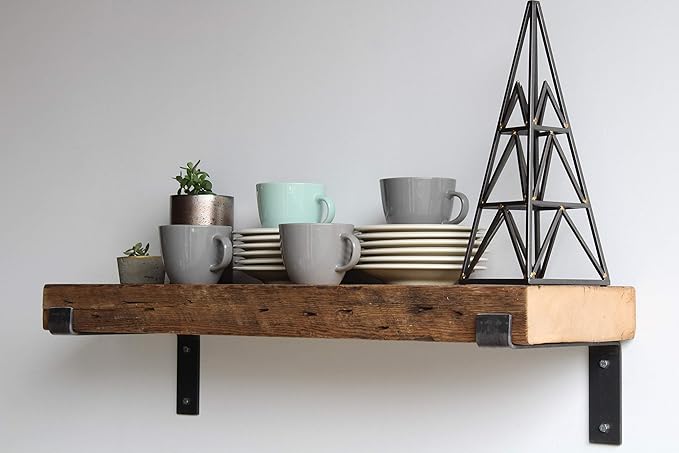 Urban Legacy Reclaimed Barn Beam Deep Shelves | Deep Shelves with Brackets Included, Set of 2 | (Natural Full Profile Bracket, 24" x 11" x 3")