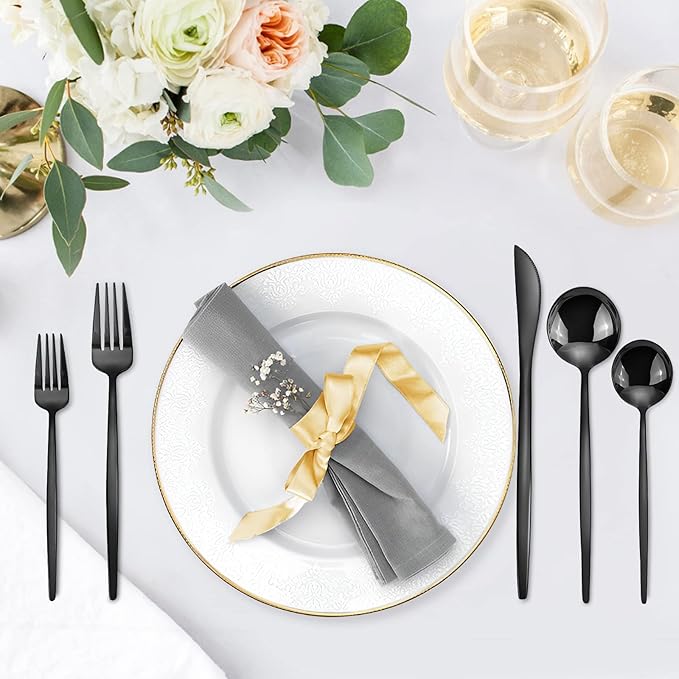 Black Silverware Set, KassKa 20 Pieces Flatware Cutlery Set, Stainless Steel Utensils Set Spoon Fork Knives Set for Home Restaurant and Kitchen, Mirror Polished Finished, Service for 4