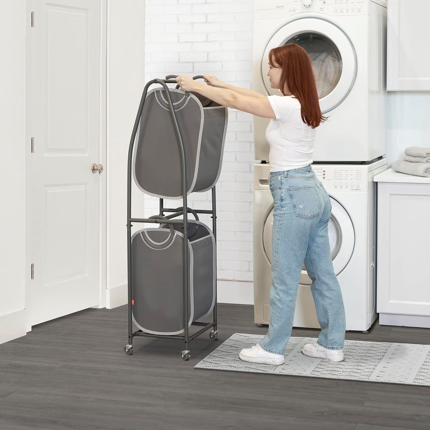 Neatfreak - 2 Tier Laundry Sorter - Laundry Hamper With Wheels & 2 x Laundry Basket Tote Bags For Dirty Clothes, Towels, Blankets, Bathroom Storage & Laundry Room Organization