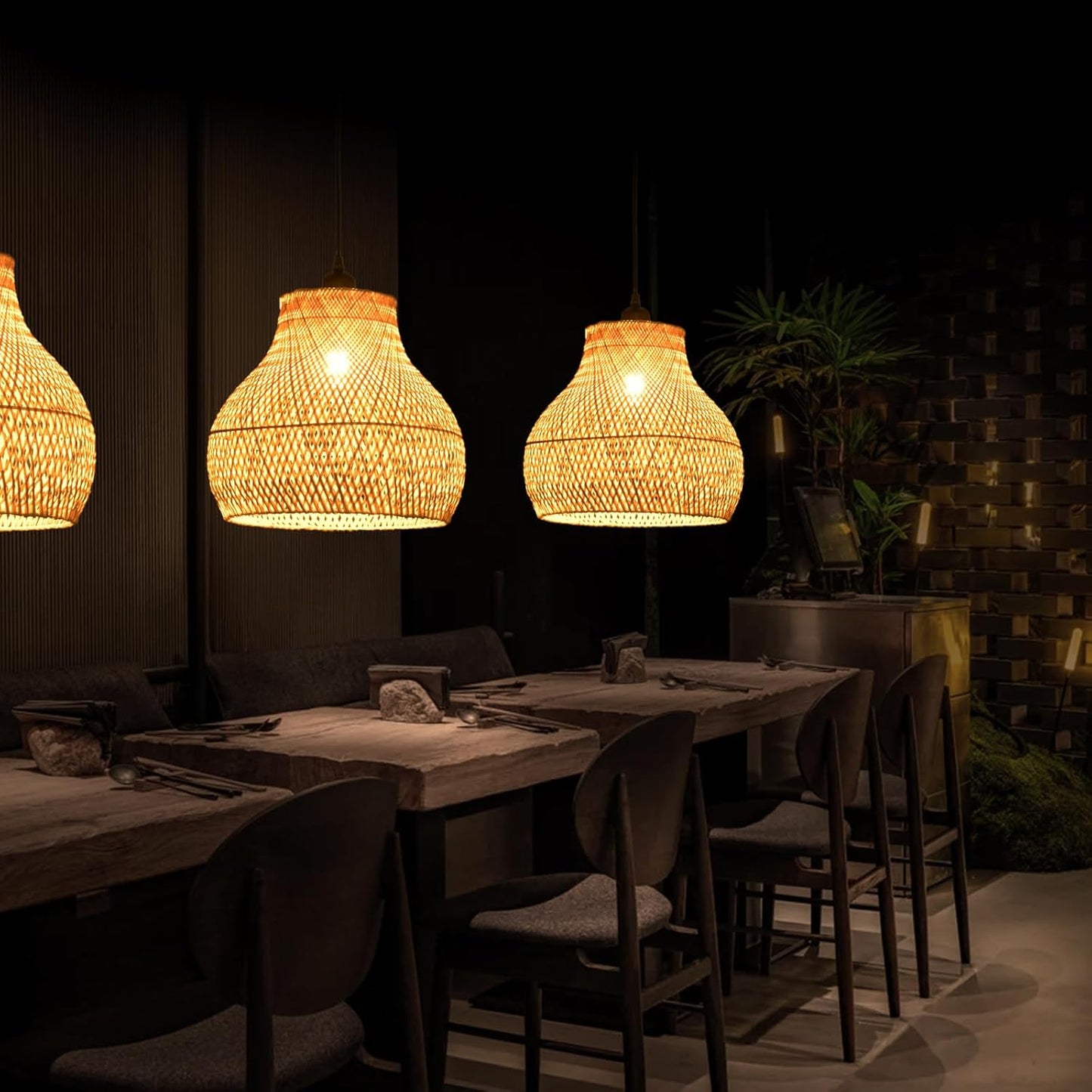 Bamboo Pendant Light 13.39" Hand Woven Rattan Pendant Light,1-Light Bamboo Rattan Ceiling Hanging Light,for Living Room Kitchen Dining Room Farmhouse