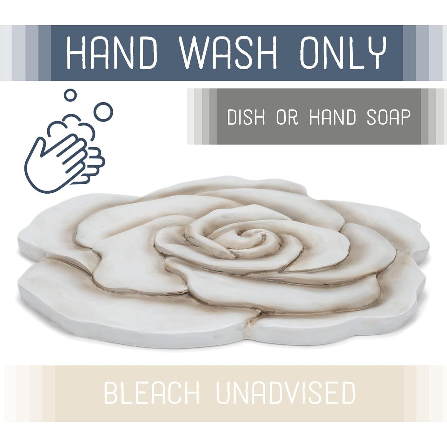 NAT & Jules Rose Flower Shaped Dimensional Indoor Outdoor 12 inch Cast Resin Decorative Garden Stepping Stone, Patio, Walkway Sculpture Yard Art, White