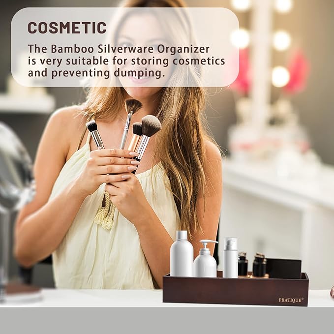 Bamboo Drawer Organizer - Kitchen Utensil Organizer Silverware Tray Cutlery Holder，Office Desk Supplies and Accessories,8.9 * 3 * 2.6,Nut-brown