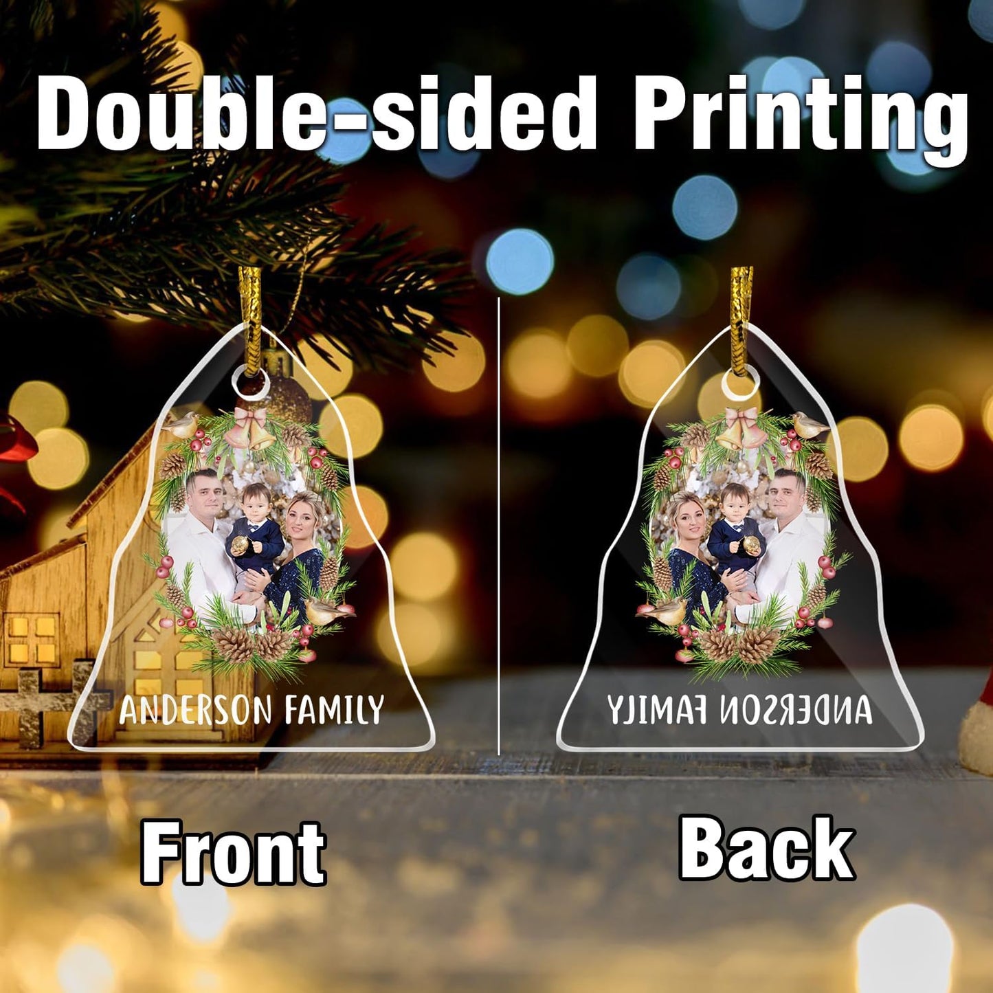 Personalized Photo Crystal Ornaments, Christmas Tree Hanging Decor, Custom Ornaments for Family, Decorative Hanging Glass Pendant, Design Family Picture, Gifts for Merry Christmas