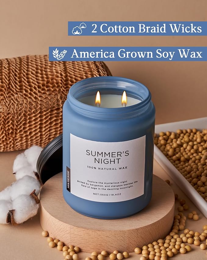 M&SENSE Summer's Night Soy Candle, Large 2 Wick, 19.4oz Up to 110 Hours Burn Time, Natural Scented for Home, Manly Candle in Glass Jar for Bedroom