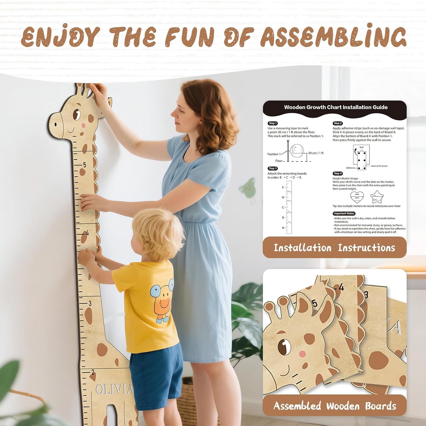 Personalized Name Kids Growth Chart for Wall, Cute Giraffe Wooden Growth Chart Kids Height Chart, Wall Measurement for Kids, Height Chart for Wall, Growth Ruler for Children