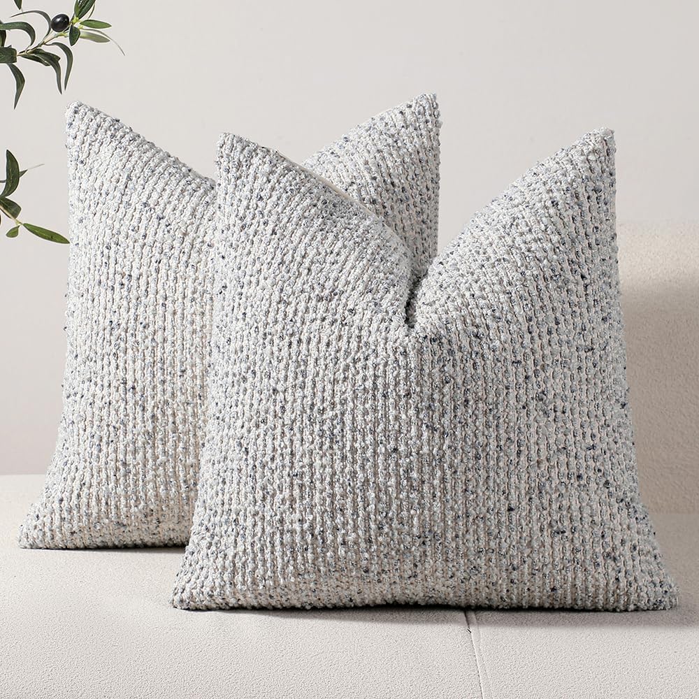 Striped Throw Pillow Covers 18x18 Set of 2 Blue Textured Boucle Chic Morden Boho Accent Farmhouse Square Decorative Couch Pillow Covers for Home Decor Bed Sofa Living Room
