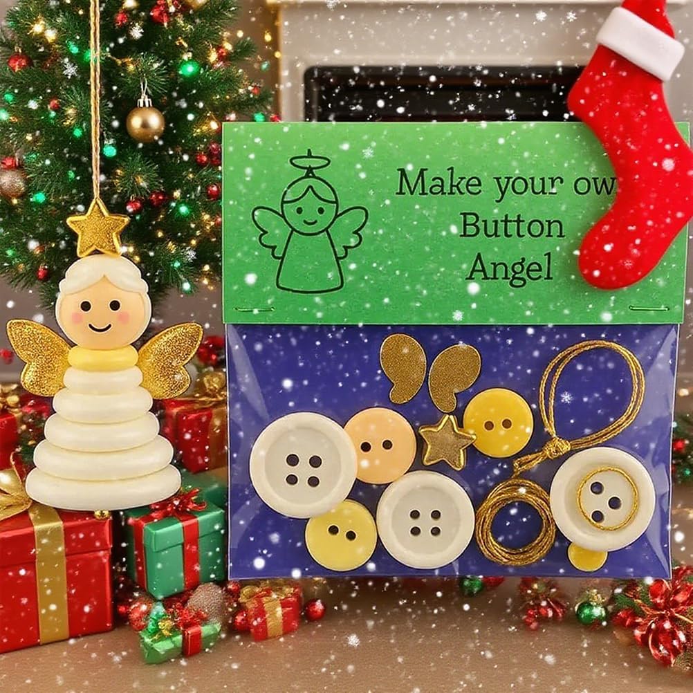 DIY Christmas Button Ornament Making Set - Snowman/Santa/Angel, Fun Holiday Craft Kit for All Ages, Ideal Xmas Tree Hanging Decor & Festive Gifts (Christmas Tree 4)