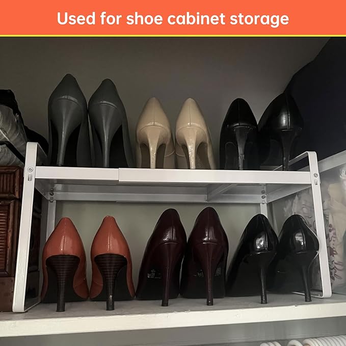 Cabinet Shelves Organizer for Kitchen 11", Expandable Shelf with Adjustable Length, Metal Countertop Organizer, Fits Pantry, Over the Sink, Spices, Microwave & Dishes Storage, White (2 Pack)