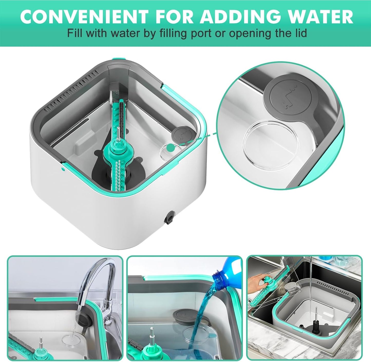 Upgraded Spin Mop and Bucket Self-Standing Mop Bucket Separate Dirty and Clean Water System Self Wringing 360° Rotating Clean Mop and Bucket Set with14Pads Mop-Blue