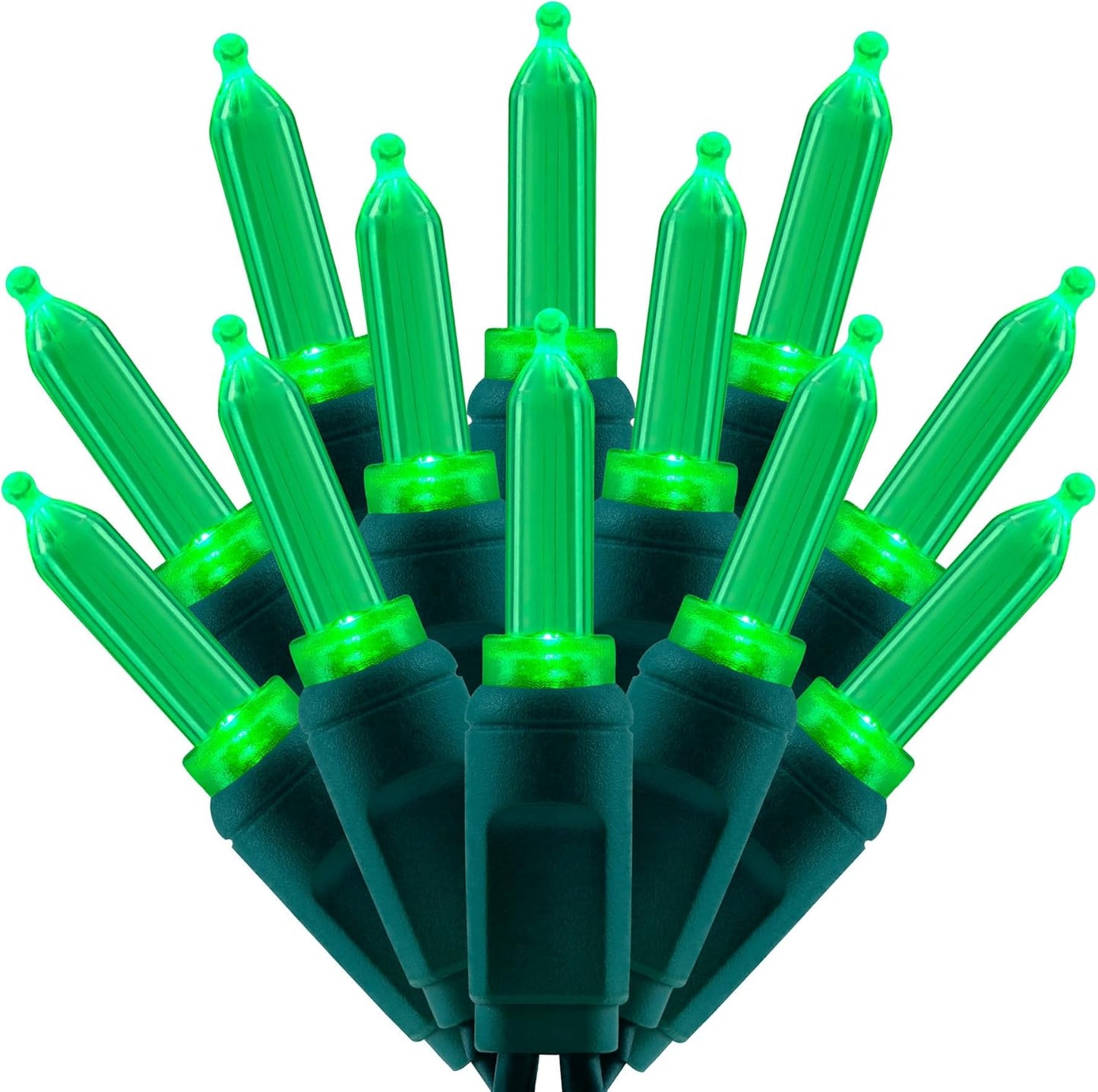 100 One-Piece LED Outdoor String Lights, 33 ft Cord High Waterproof UL Certified T5 Green Christmas Lights